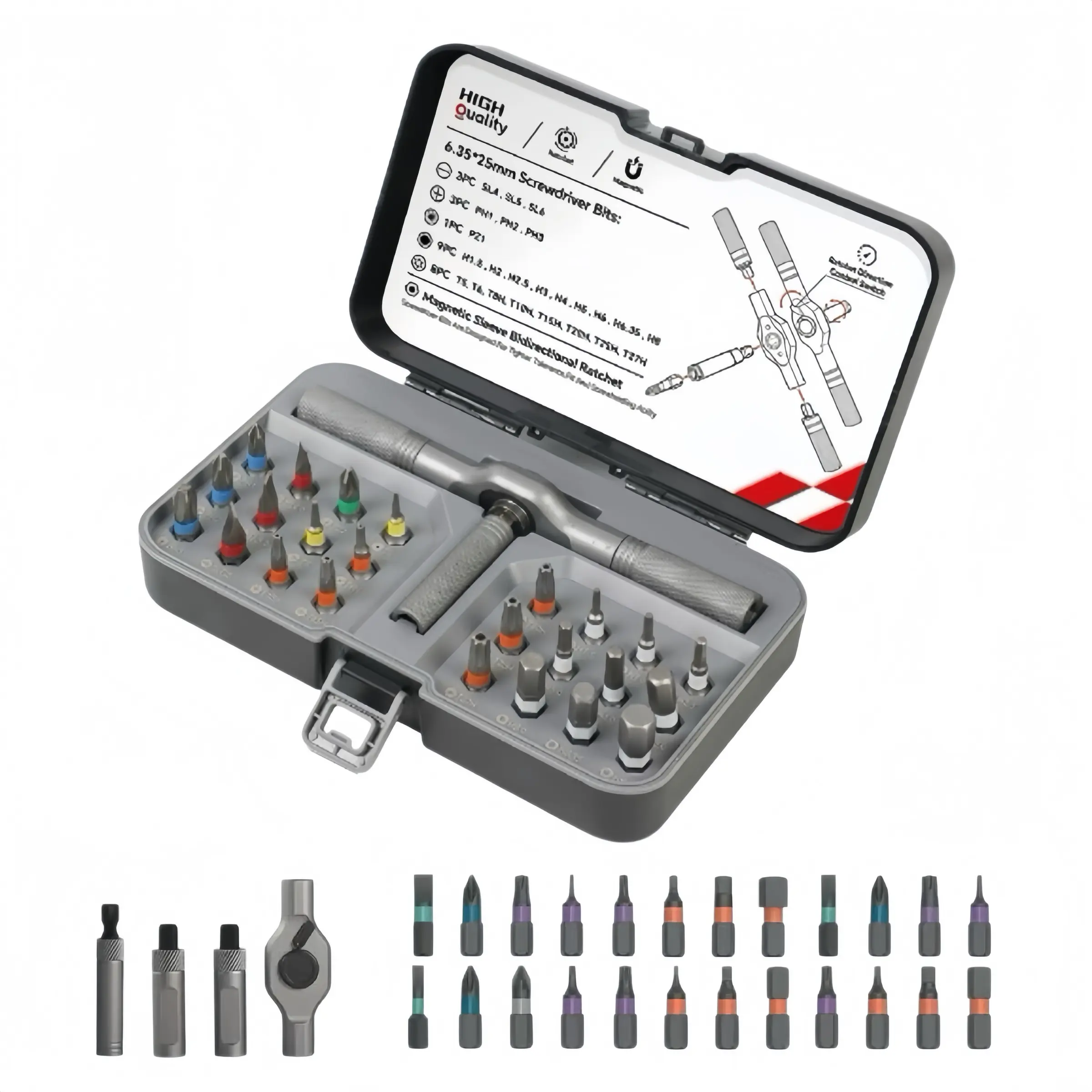 24-Piece Magnetic Screwdriver Set, Rotating Screwdriver Kit, Detachable Handle Multi-Function Repair Tool, T-Type Ratchet Screwdriver Set, Home Use