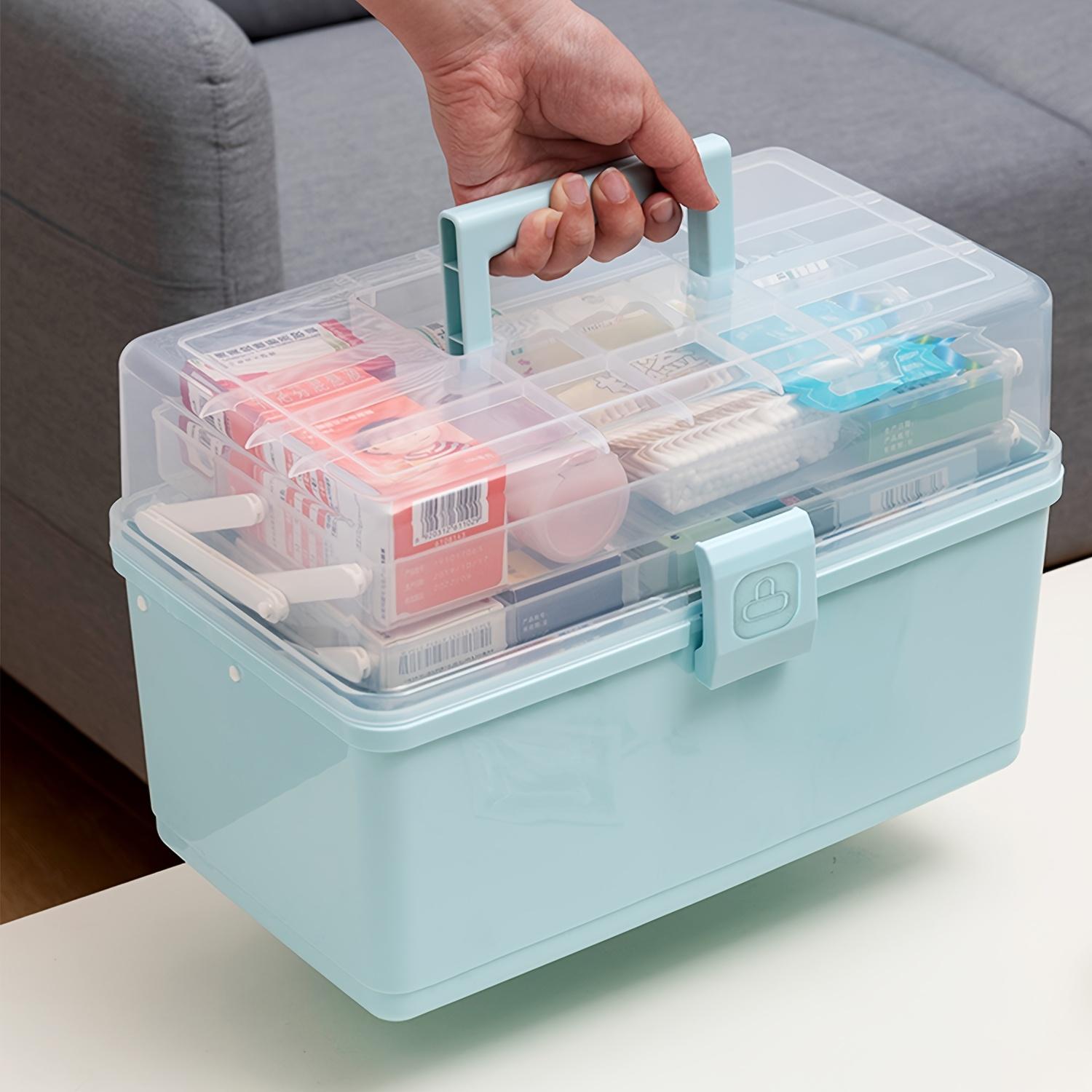 Three-Layer Large Capacity Household Medicine Box, Multi-Functional Storage Box, Foldable Tool Box, Art and Craft Storage Box, Sewing Supplies Organizer, Home First Aid Kit, Kitchen, Bedroom, Bathroom, Garage Medicine Storage Box with 2 Trays