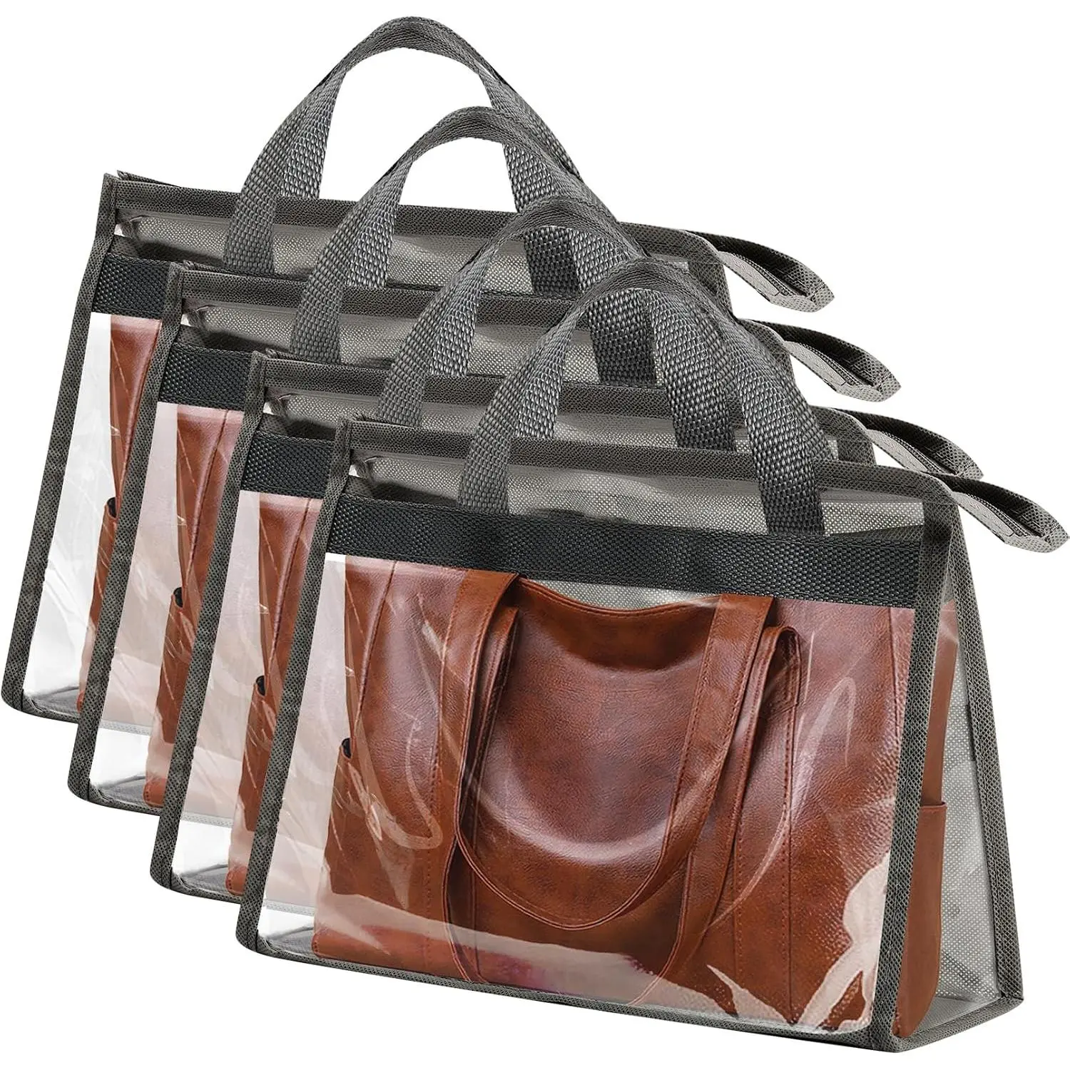 4 count Dust Bags for Handbag, Purse Protector Storage Bag, Grey | Plastic Protective  Handbag Protector with Zipper and Handle, Clear Handbags Storage Organizer for Closet