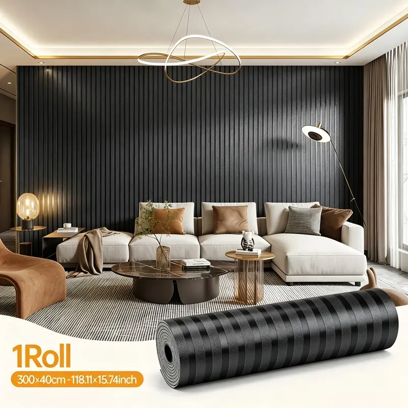 3D Self-Adhesive Wood Grain Wall Panel, Wall Panels Roll, Wall Paneling Roll, Textured Grille Board for Living Room TV Background, Interior Wall, Waterproof and Moisture-Resistant Wall Decor, Wallpaper