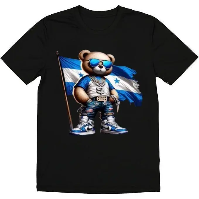 Men's Soft Cotton T-Shirt with Honduran Pride Teddy Bear Graphic, Round Neck Short Sleeve Streetwear Top for Casual Wear, Tshirt, Menswear, Shortsleeve, Stylish, Honduras Graphic Men's Short-Sleeve T-Shirts, Fashion, Tee, Crew Neck