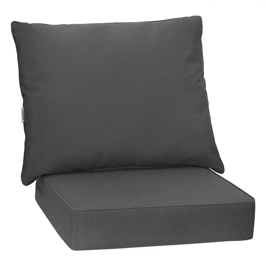 2-Piece Thick Padding Deep Seat Chair Cushion Pads Set, L-Shape Form Solid Plain Design, Indoor Outdoor Patio/Balcony Use with Rope Belts