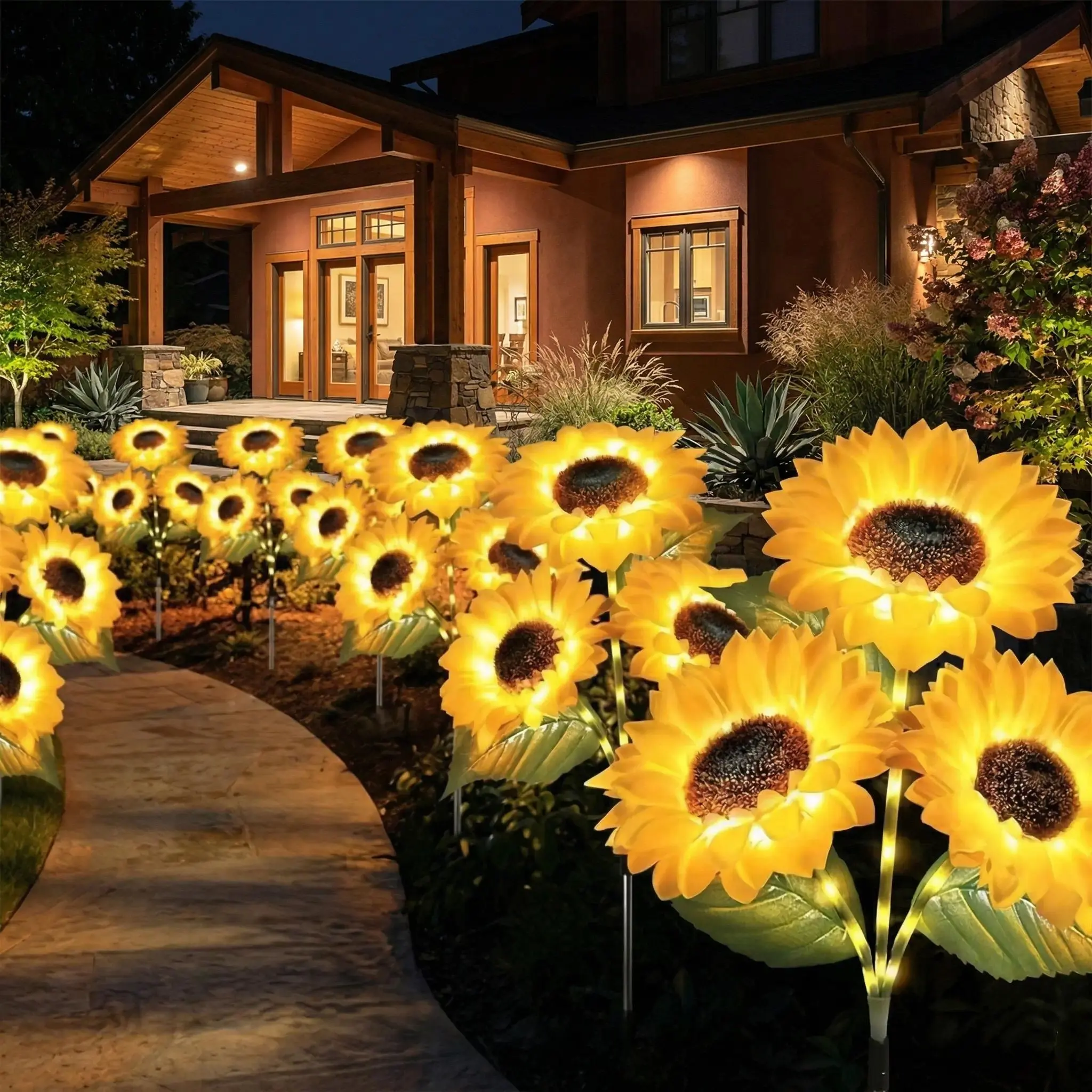 LED Solar Sunflower Garden Stake Lights - 2/4/6 Packs, 14cm Large Flower Heads, 65cm Tall, IP65 Waterproof Realistic Decor for Lawn, Patio, Light