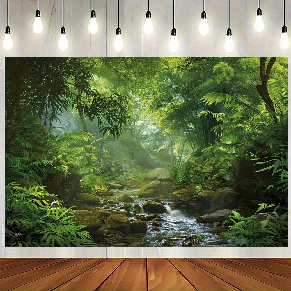 Polyester Natural Landscape Background-Dense Green Forest and Creek Banner, No Electricity Needed, Universal Seasonal Decoration for Indoor and Outdoor, Multi-Functional Use, Suitable for Party, Wedding, Photo Studio Props(Multiple Sizes Available), Party