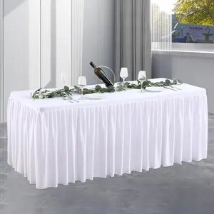 White Tablecloth Rectangle Tables 6FT, Polyester Wrinkle Free Stretch Table Cloth 6ft Pleated Ruffle Fitted Table Cover with Skirt for Weddings Birthday Banquet Baby Shower