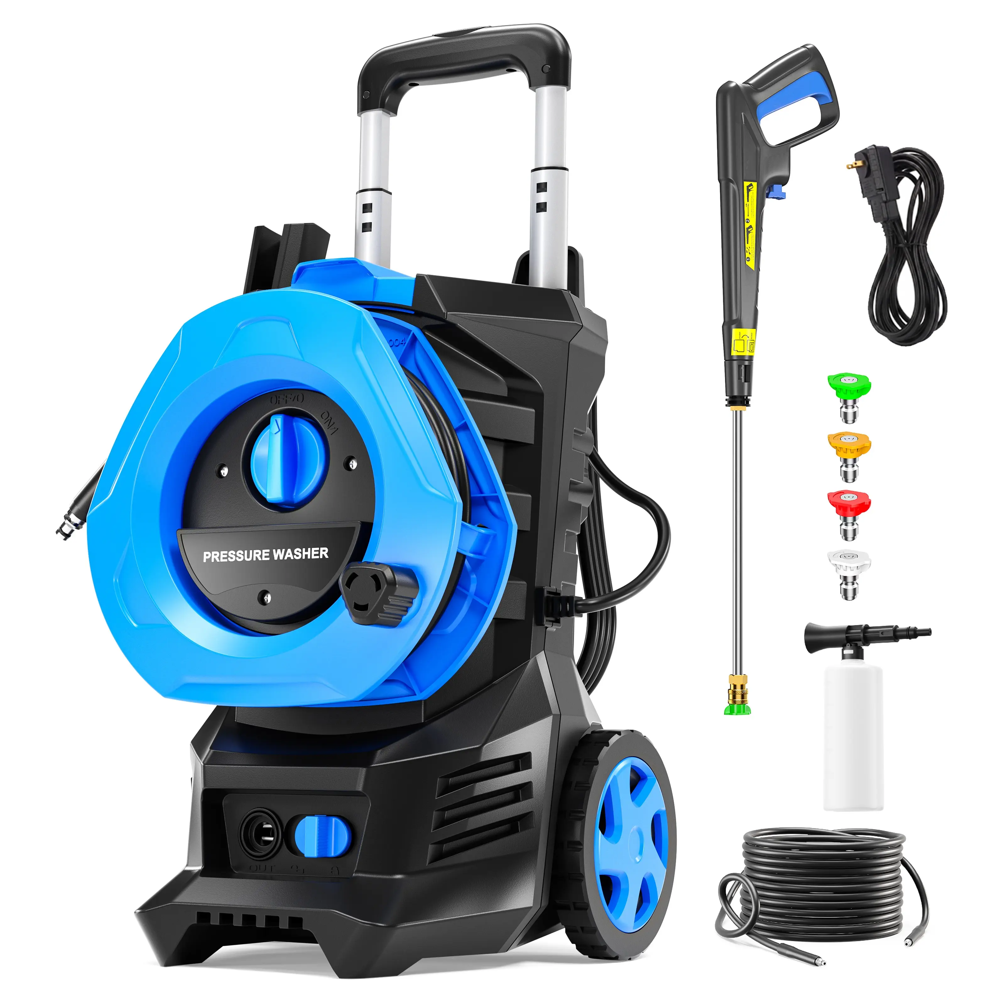 Electric Pressure Washer 5000PSI MAX 2.5GPM, Dirt, Grime Removal, Flexible Cleaning Performance, with 4 Quick Connect Nozzles, 500ML Foam Cannon, Stainless Steel Lance, Total Stop System for Car Wash, Driveway, Fence, Yard, Outdoor Cleaning,,adj-15-level,