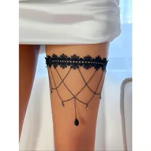 Women's Elegant Tiered Layer Design Lace Thigh Chain, Fashion Artificial Gemstone Jewelry for Party, Trendy All-match & Exquisite Jewelry for Birthday Gift