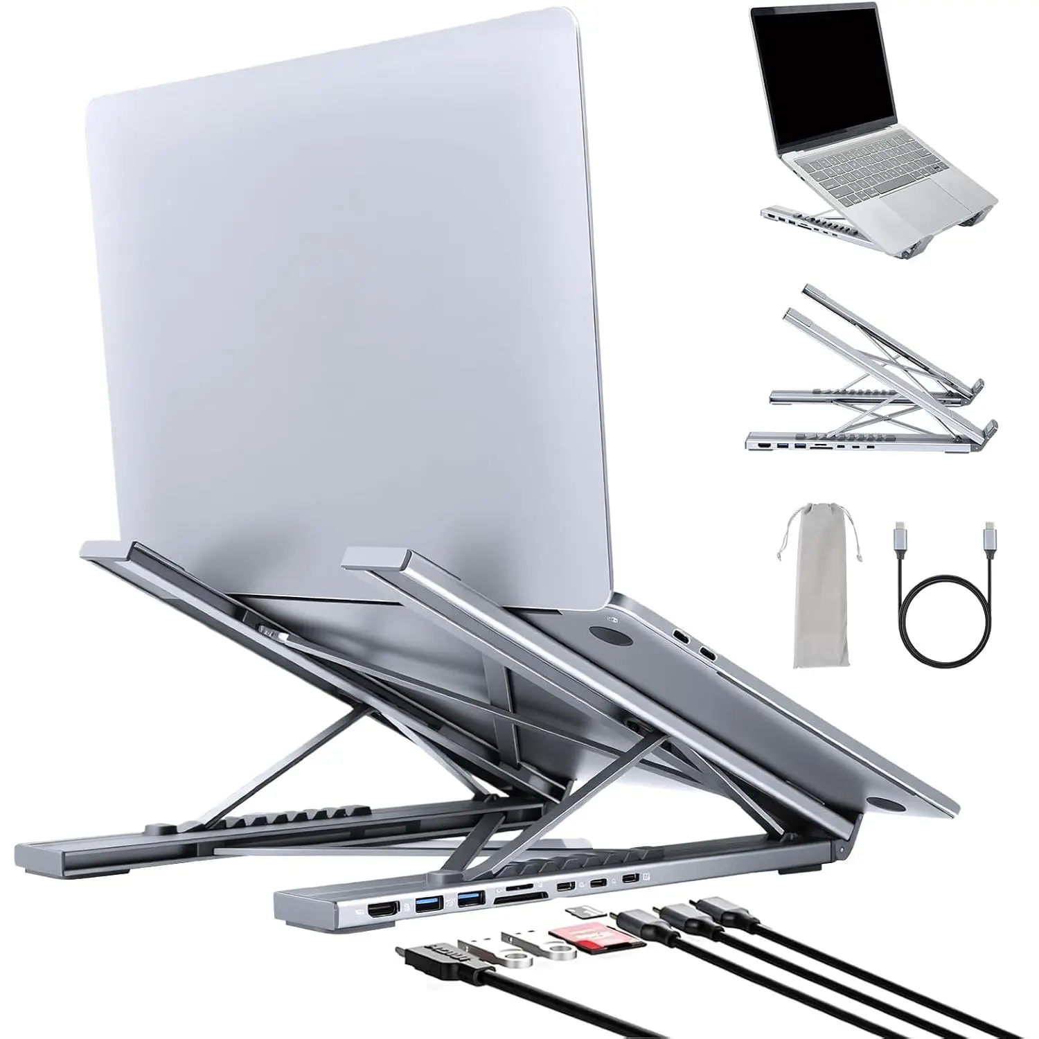 8 in 1 USB C Laptop Stand Docking Station with Type-C  Adjustable Laptop Riser Hub 4K 30Hz PD 100W Portable Notebook Dock Stand for MacBook, Pro, Air, , , Surface,