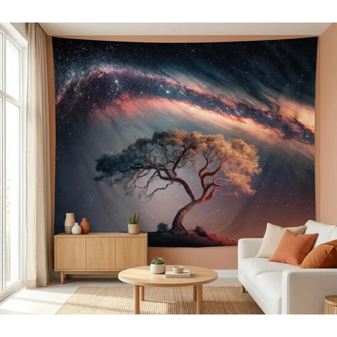 Large Space Galaxy Tree of Life Tapestry for Bedroom Aesthetics, Black Starry Sky Night Star Posters Tapestries, Nature Landscape Blackdrop Wall Hanging for Men Dorm Living Room Decor 60 X 79 Inches