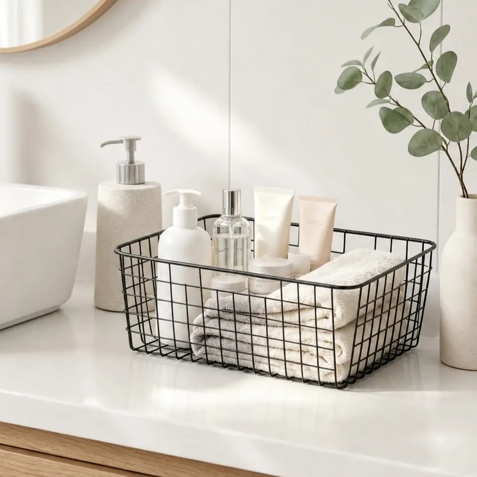 1 pc metal storage basket,Multifunctional, space-saving storage basket,Storage basket for cosmetics, skincare products, and toiletries,Spice bottle organizer, snack storage basket,Desk storage basket,Suitable for kitchens, bathrooms, refrigerators, cabine