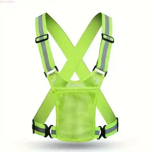 1Pc Adjustable High Visibility Reflective Safety Vest With Storage Pockets, Breathable Lightweight Polyester Safety Apparel, Universal Fit For Cycling Running Jogging Walking & Night Work
