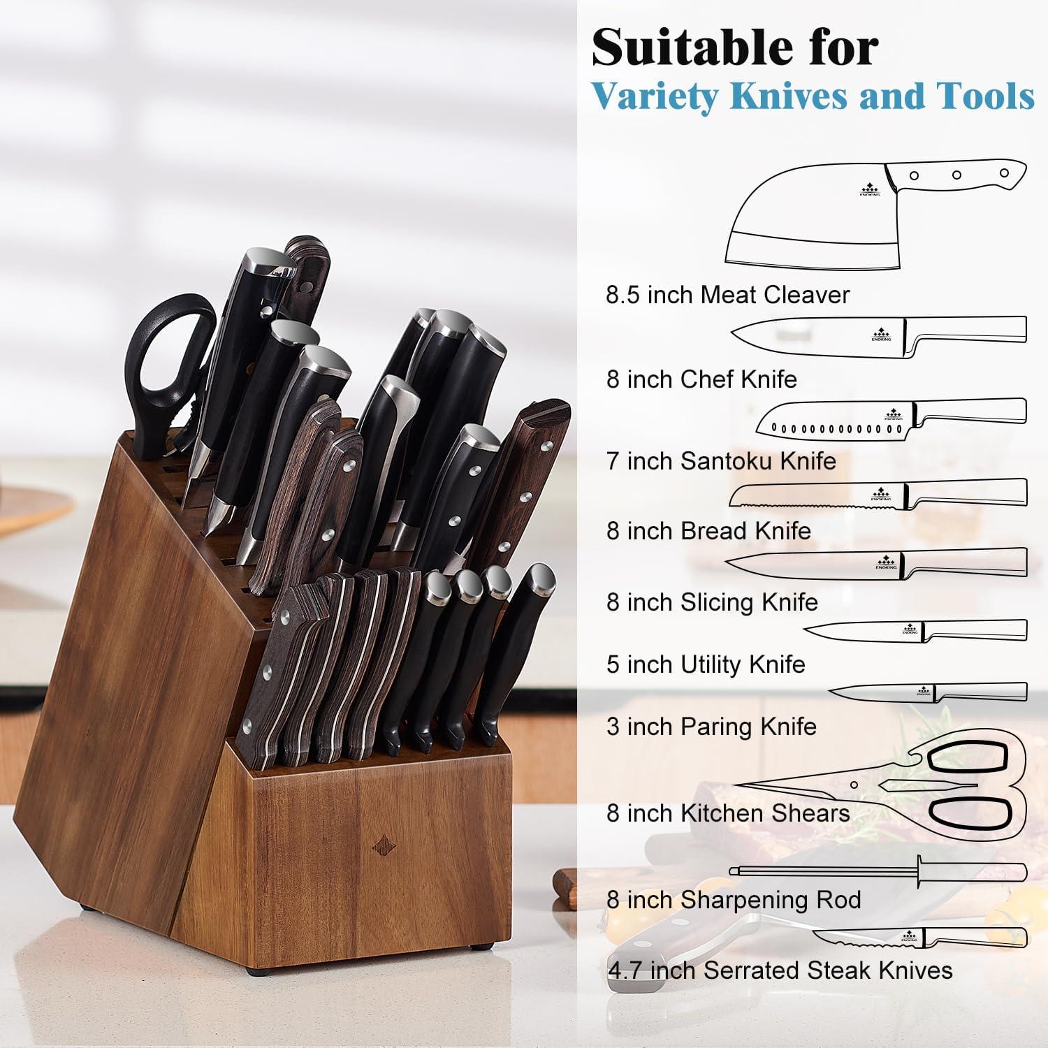 Block without , Large  Holder- 25 Slots Acacia  Universal  Block, Butcher Block Countertop for  Storage Organizer