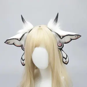 Halloween Moth Fairy Headpiece Fluffy Headband with Movable Wings Fantasy Cryptid Cosplay Prop Dark Elf Ears Costume Accessories