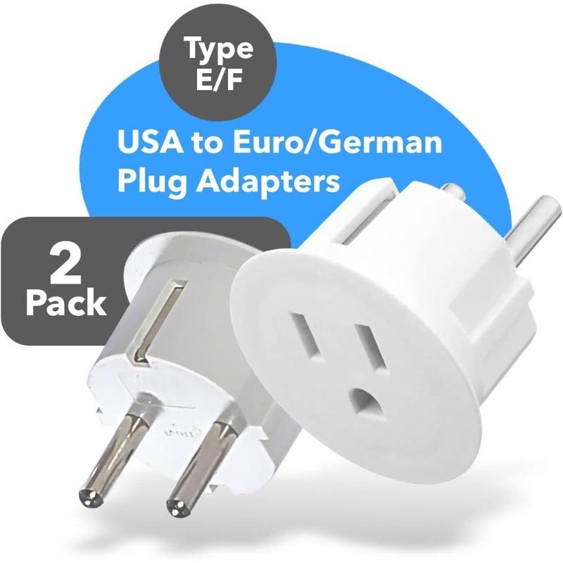 American To European Plug Adapter – Type E/F Schuko Plug Adapter-Use In Germany, France, & More - CE Certified – For Mobile, Laptop & Camera Chargers - 2 Pack