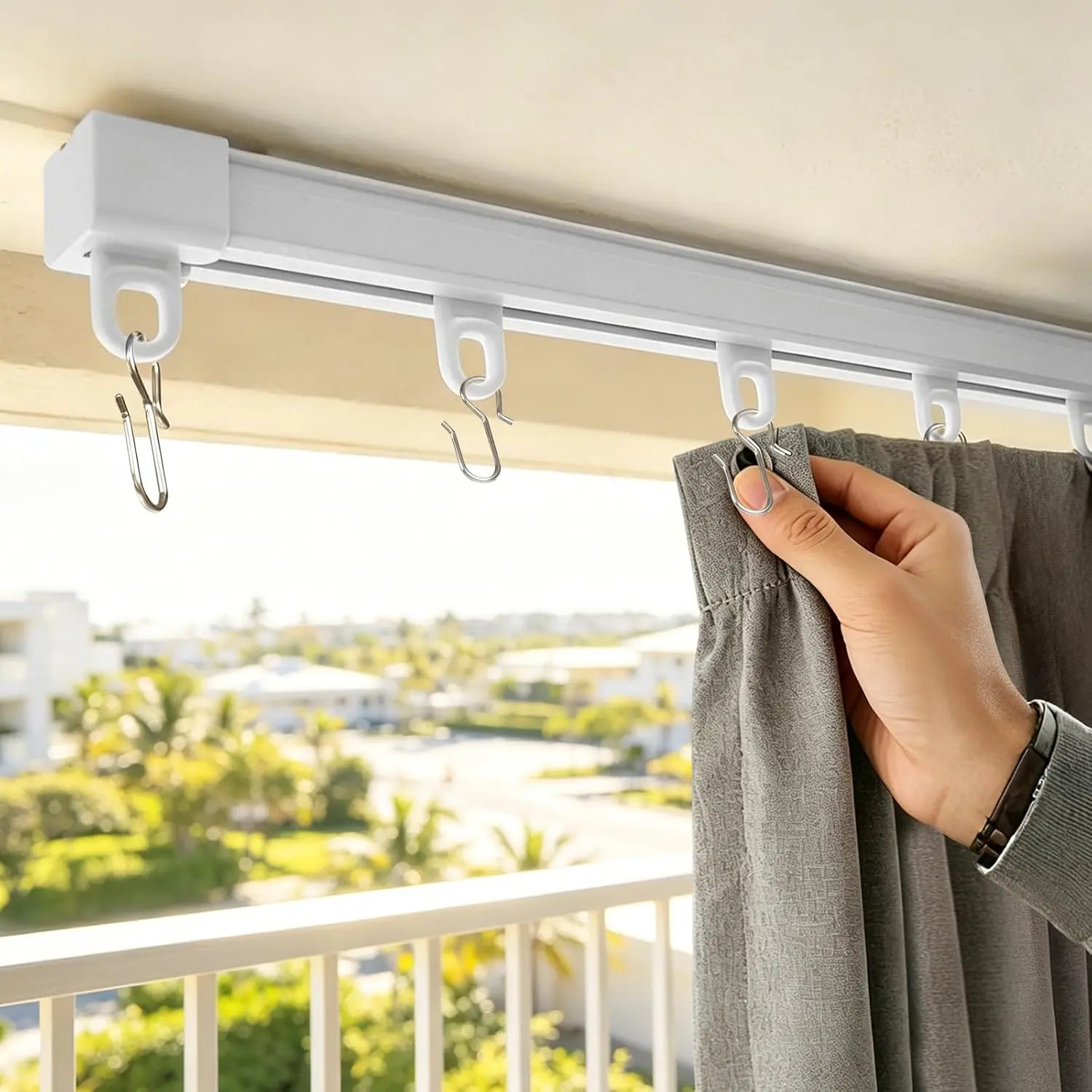 Telescopic Ceiling Mount Curtain Track, 6FT Expandable Main Rail (No  Needed), Complete Set with Hooks, Wall Mounted Track for Room Divider, Living Room, Bedroom, Bathroom, Patio - White