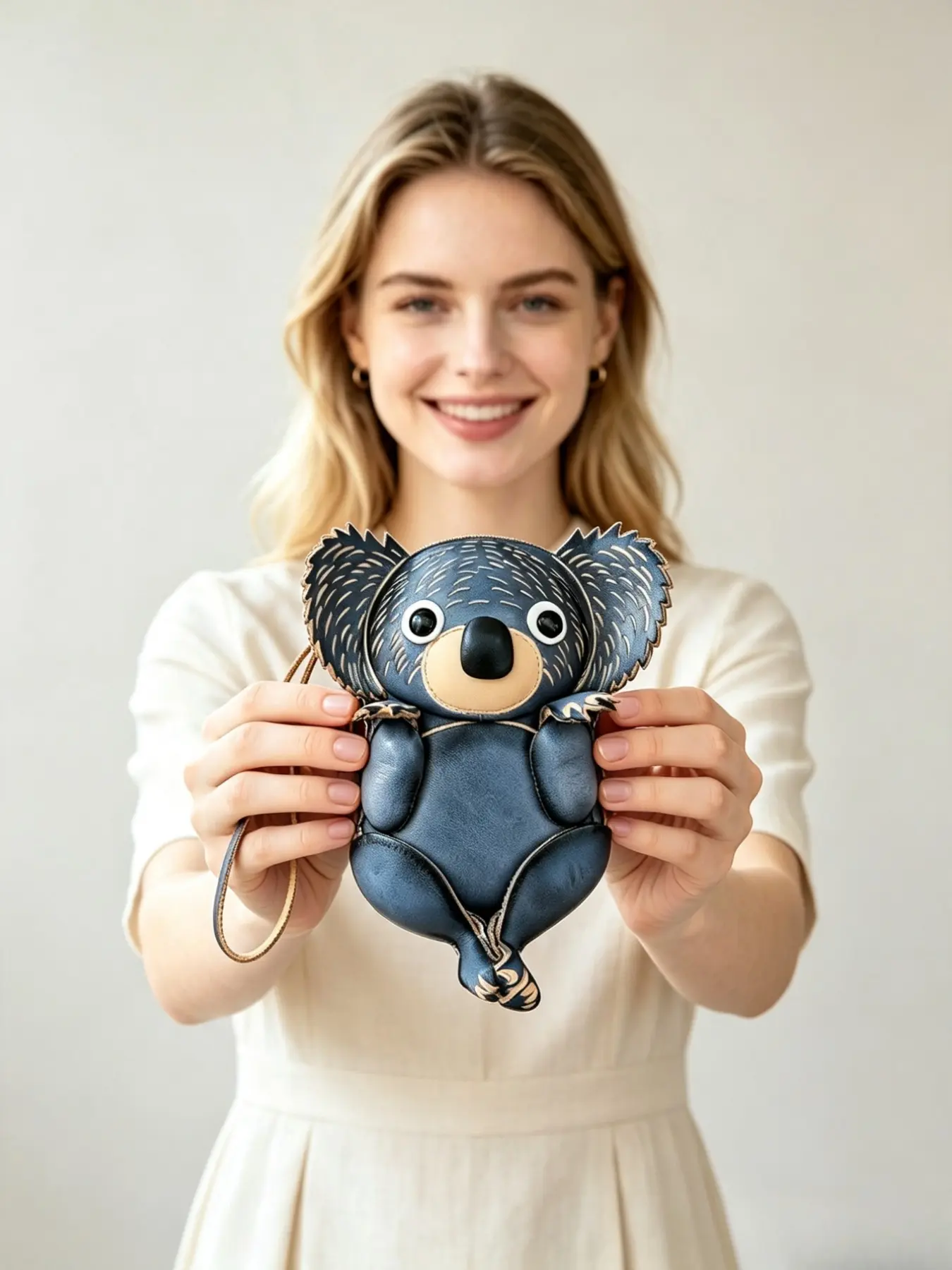 Handmade Genuine Leather Koala Coin Purse, Retro 3D Animal Mini Wallet with Wrist Strap, Perfect Gift for Family & Friends, Portable Zipper Pouch for Coins, Cards & Keys