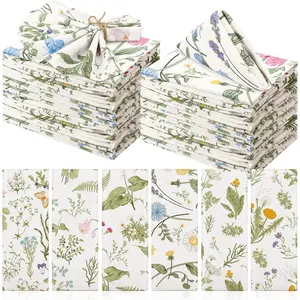 Funnymoom 24 Pcs Herbs and Wild Flowers Cloth Napkins Floral Plants Reusable Napkins Country French Toile Dinner Soft Absorbent for Summer Holiday Party