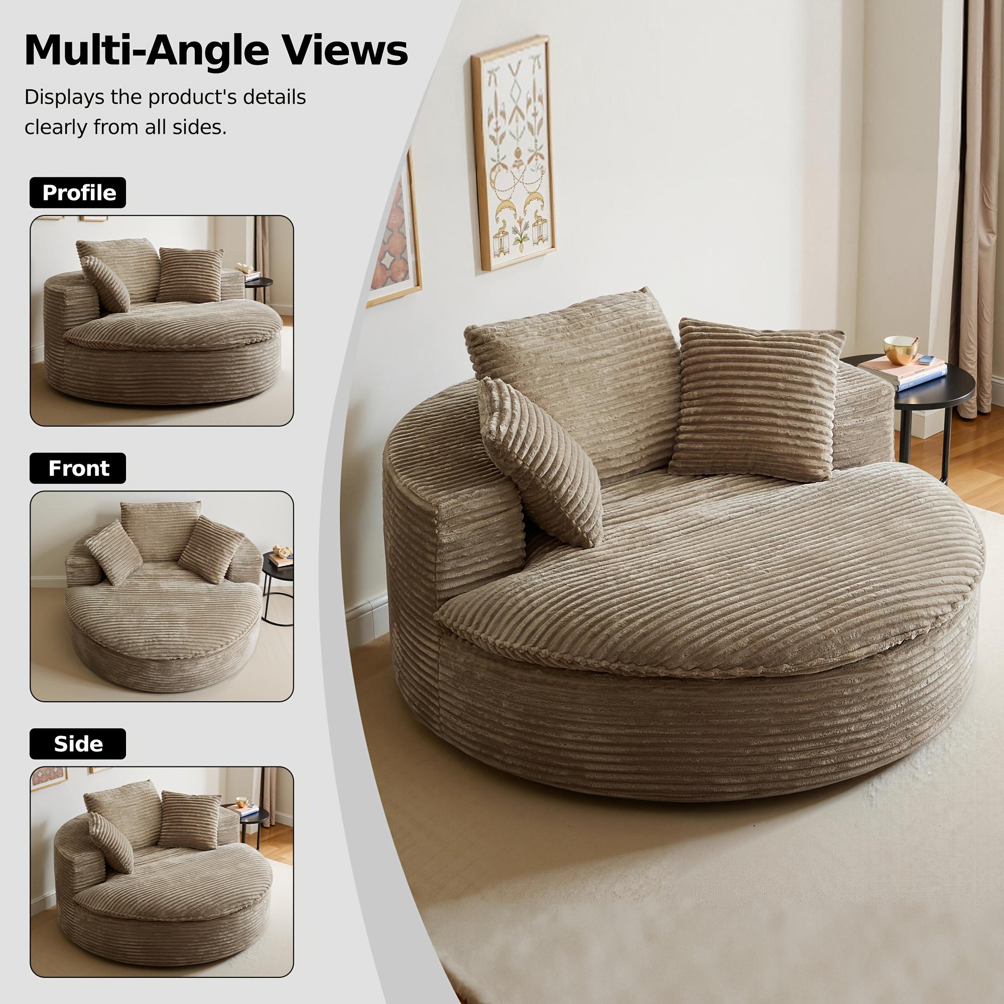 Round Boneless Couch, Cloud Sofa Bed with Memory Foam Sectional, No Assemble Required Modular Couch for Small Space, Includes 3 Pillows for Living Room, Dorm, Apartmen