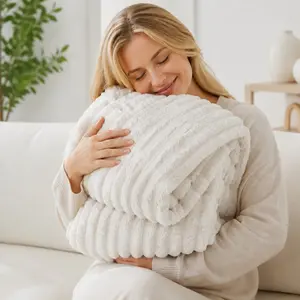 Luxurious Ultra-Soft Twin Blanket, Fluffy Plush Throw with Stretch Stripes, Cozy for Living Room, Bedroom and Travel in All Four Seasons