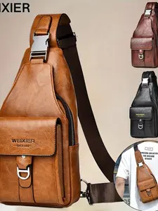 Men's PU Leather Chest Bag, Vintage Casual Messenger Bag, Large Capacity Multi-Compartment, Lightweight Crossbody, Daily Commute, Travel, Outdoor Activities