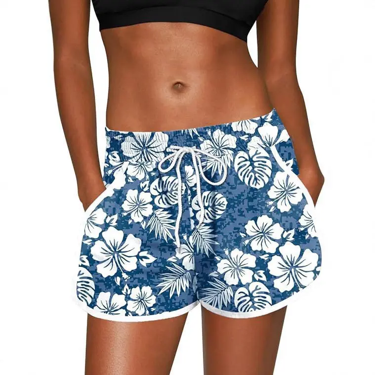 Women's Hawaiian Beach Shorts Quick Dry Lightweight Summer Vacation Floral Print Drawstring Shorts