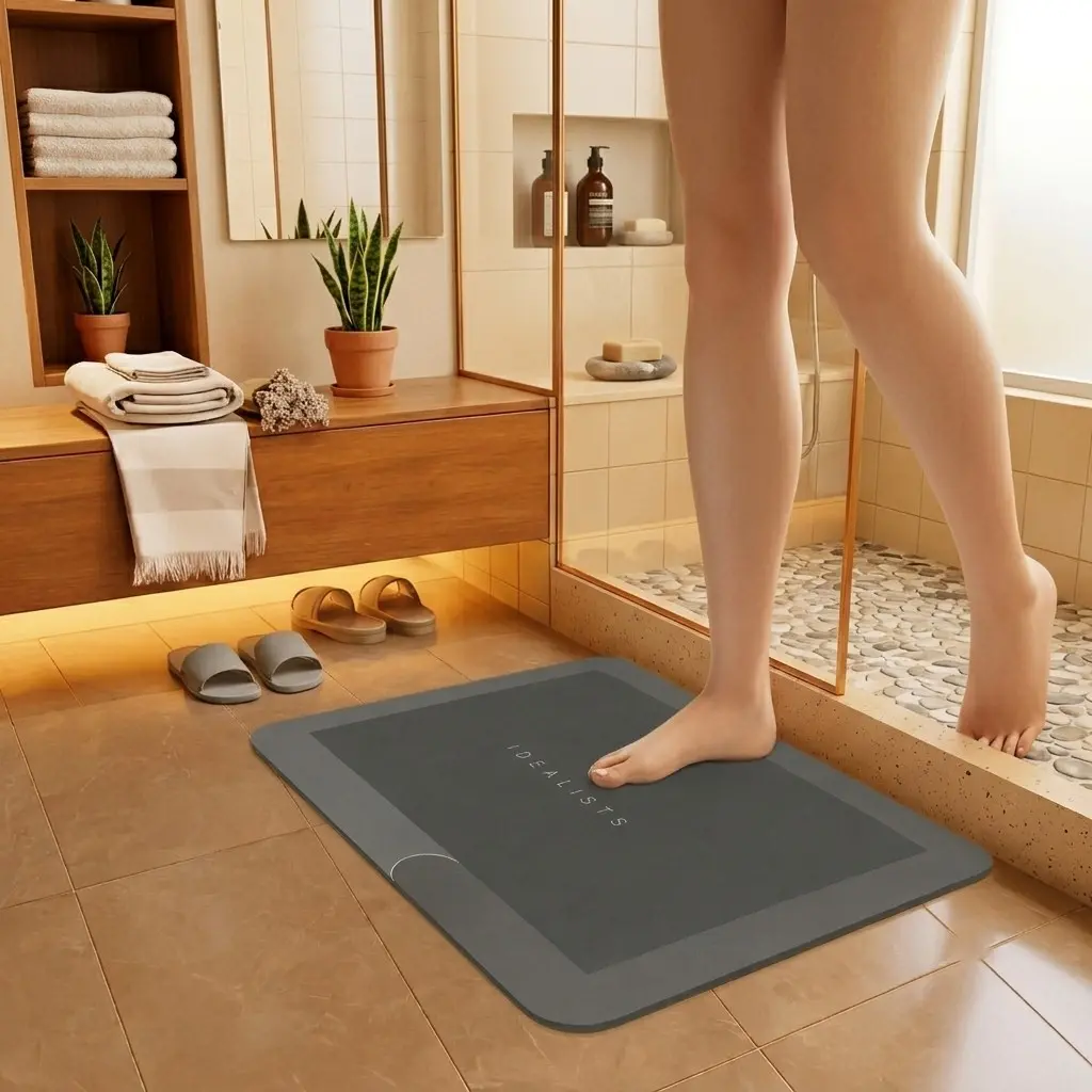 Diatomite Bath Mat, Super-Absorbent Quick-Dry Non-Slip Floor Mat for Bathroom, Shower and Laundry Room, Non Slip Shower Mats for Inside Shower, Bathroom Accessory