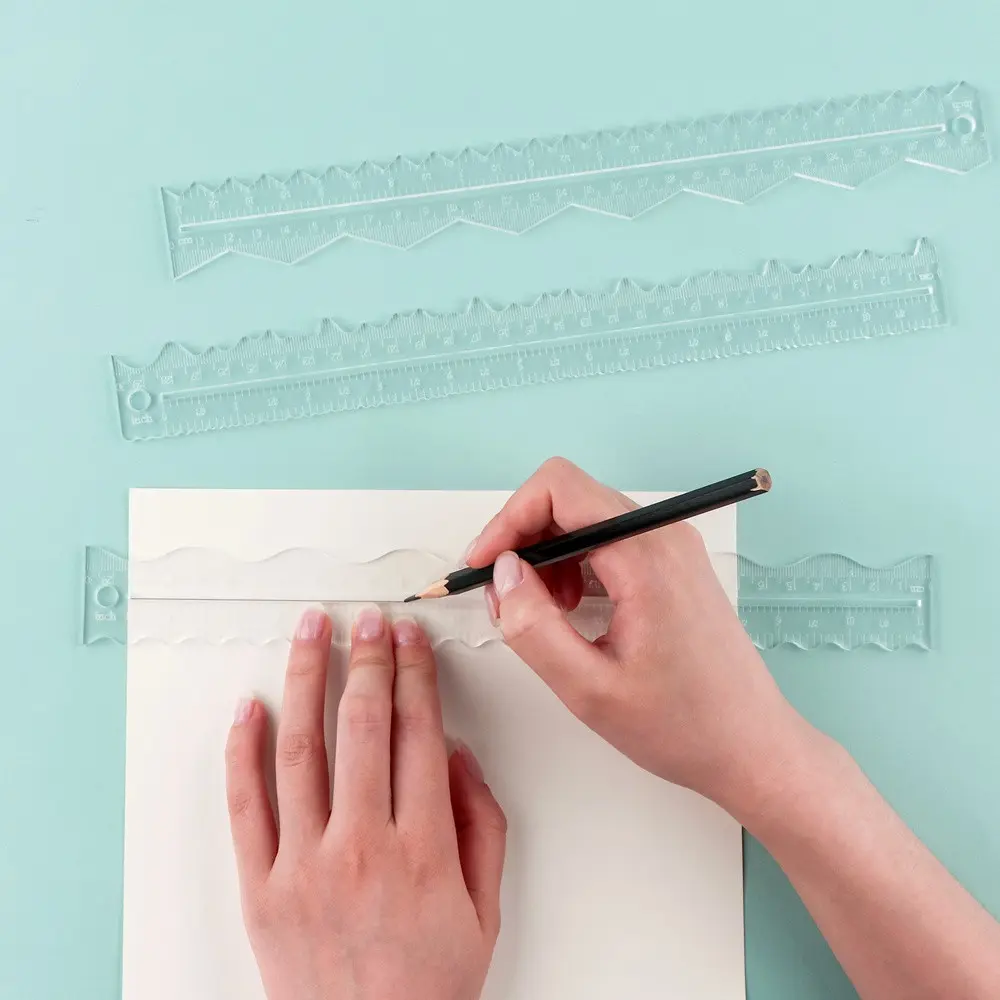 Set of 3 Acrylic Paper Tearing Rulers, Wavy Serrated Decorative Edges, Ultra-Thin Design, Ideal for Scrapbooking and Crafting