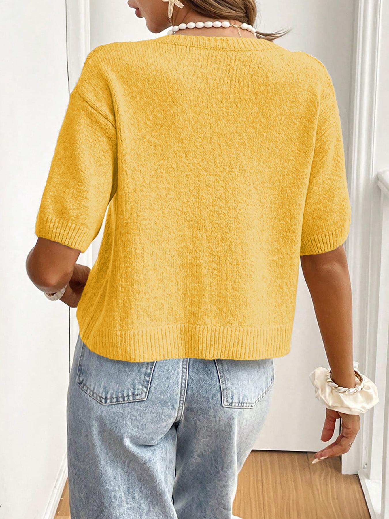 Women's Plain Tie Front Fitted Sweater Cardigan, Casual Short Sleeve Knitwear for Daily Wear, Ladies Clothes for All Seasons, Womenswear, Breathable