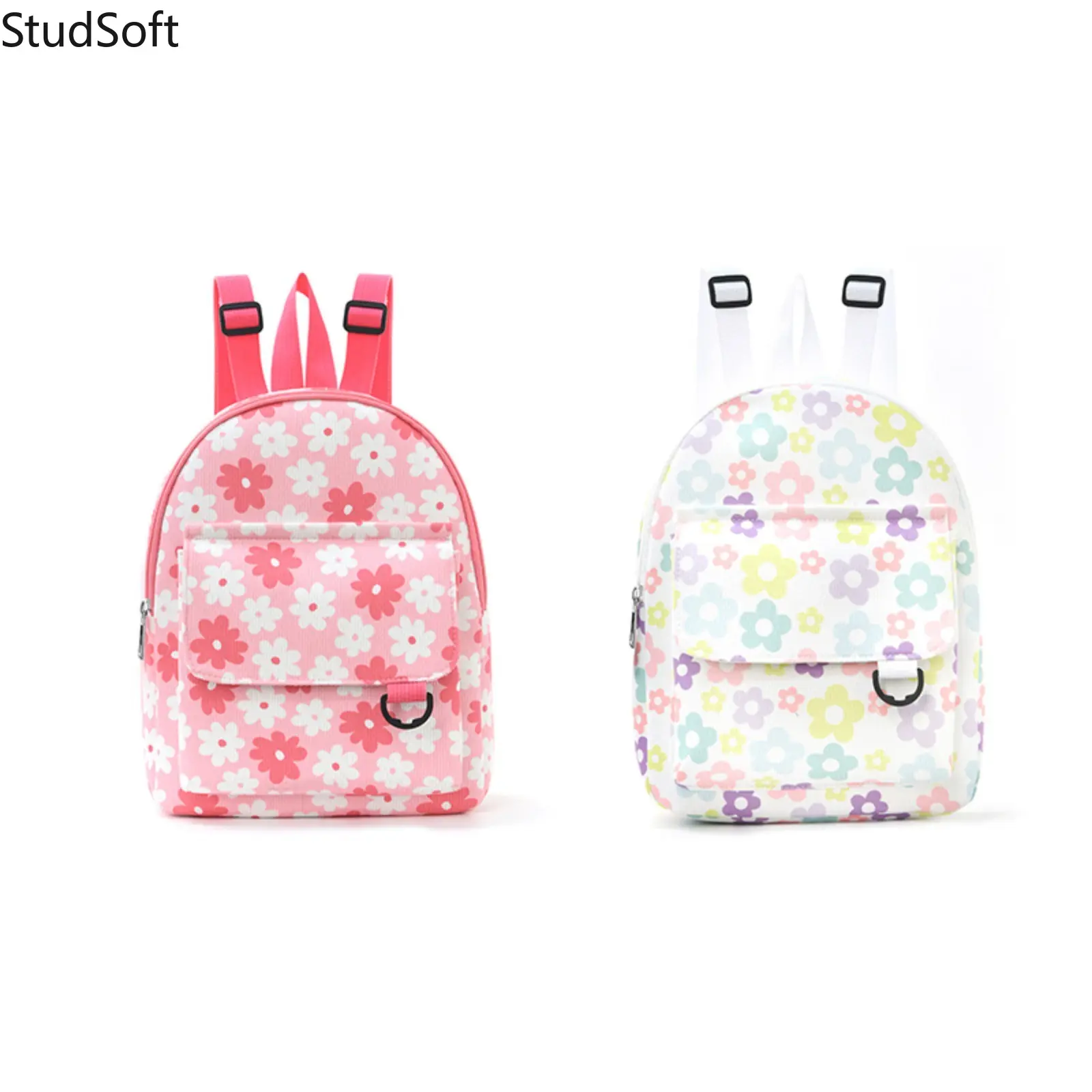 Women's Vintage Floral Print Corduroy Backpack, Cute Daisy Motif Mini Rucksack, Cottagecore Aesthetic Casual Wear Daypack for School Travel (Multi Color)
