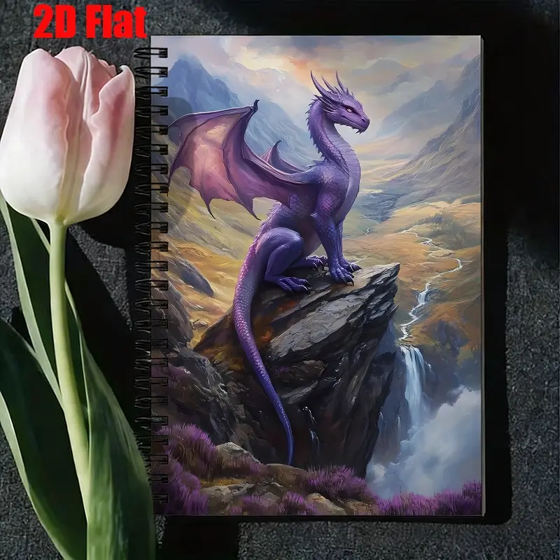 1 Spiral Bound Notebook 5.7x8.26 Inch, Purple Dragon Art, High-Quality Lined Pages, Durable Binding, Perfect for Camping Journal, Travel Diary, Outdoor Adventure Log, Ideal Gift for Nature Lovers on Christmas, Birthday, Camping Trips [2D] Flat