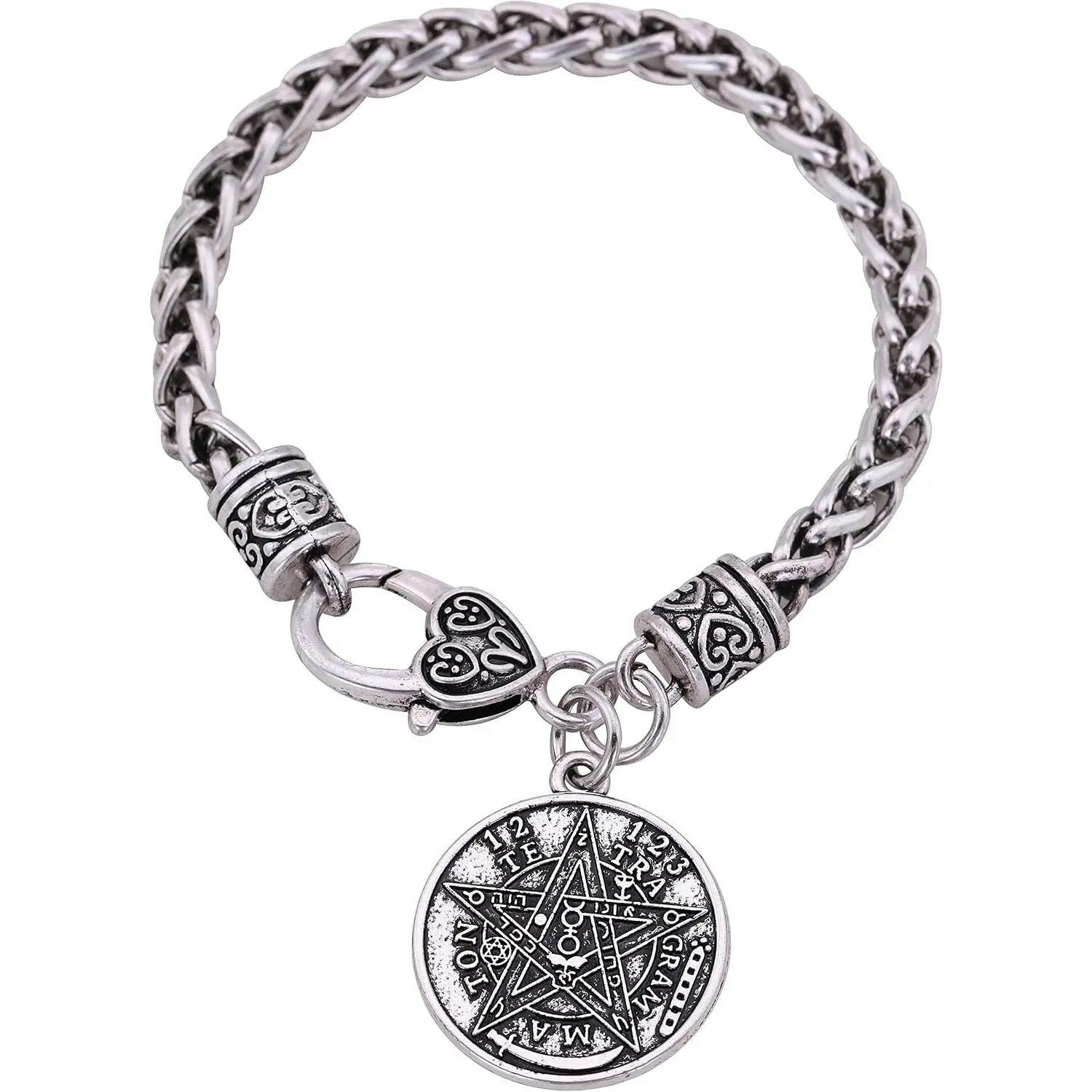 Ancient Hebrew Esoteric Tetragrammaton Pentagram Name of God Charm Wheat Chain Bracelet Blessing  for Men Women