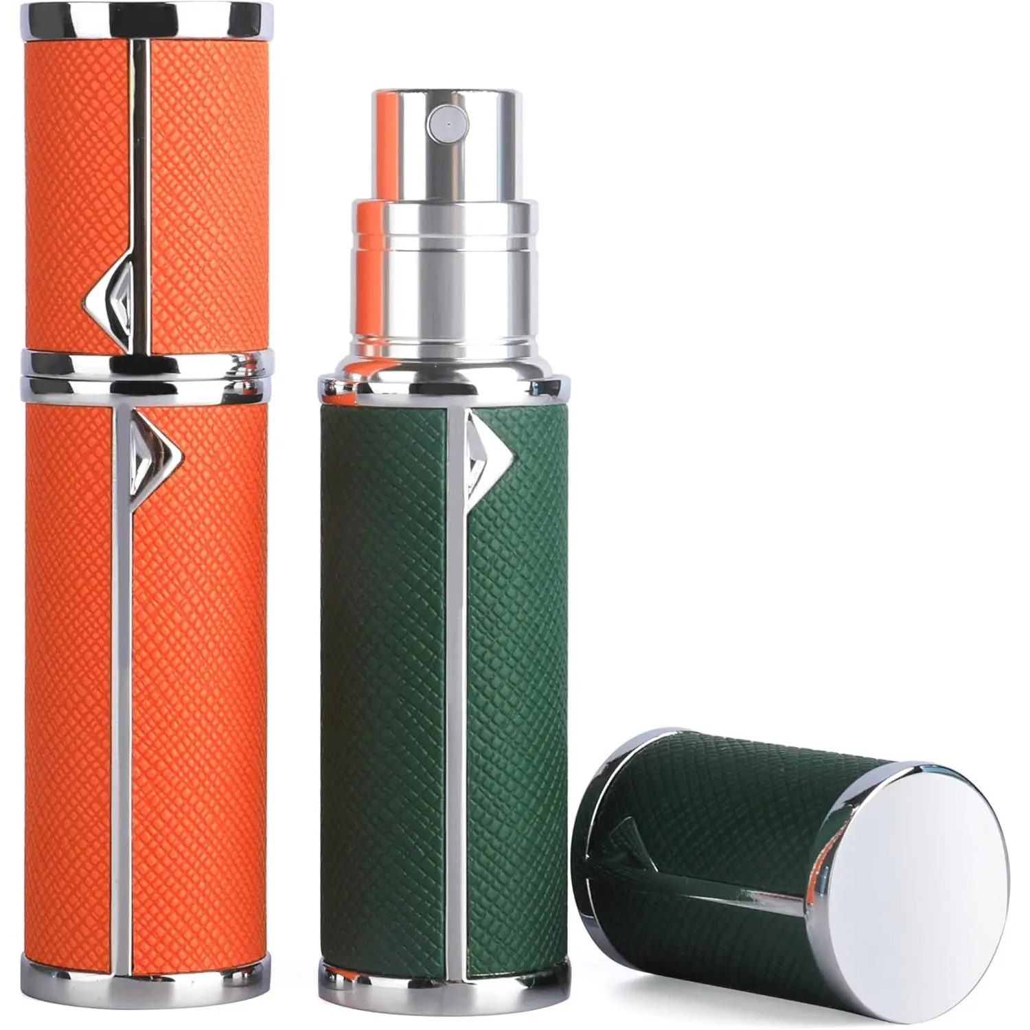 2 count Travel Perfume Bottle Refillable, Cologne Travel Size Atomizer Bottle,Refill Perfume Dispenser Container,Mini  Pump Scent Case For Men And Women, 5ml (Dark Green & Orange)
