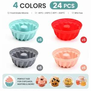 Silicone Mini Cake Baking Mold (24pcs/set), Mini Bundt Pans, Baking Tools, Kitchen Gadgets, Baking Tool for Cake, Gelatin, Bread, Jelly, Chiffon, Silicone Molds, Baking Supplies, Reusable Mold