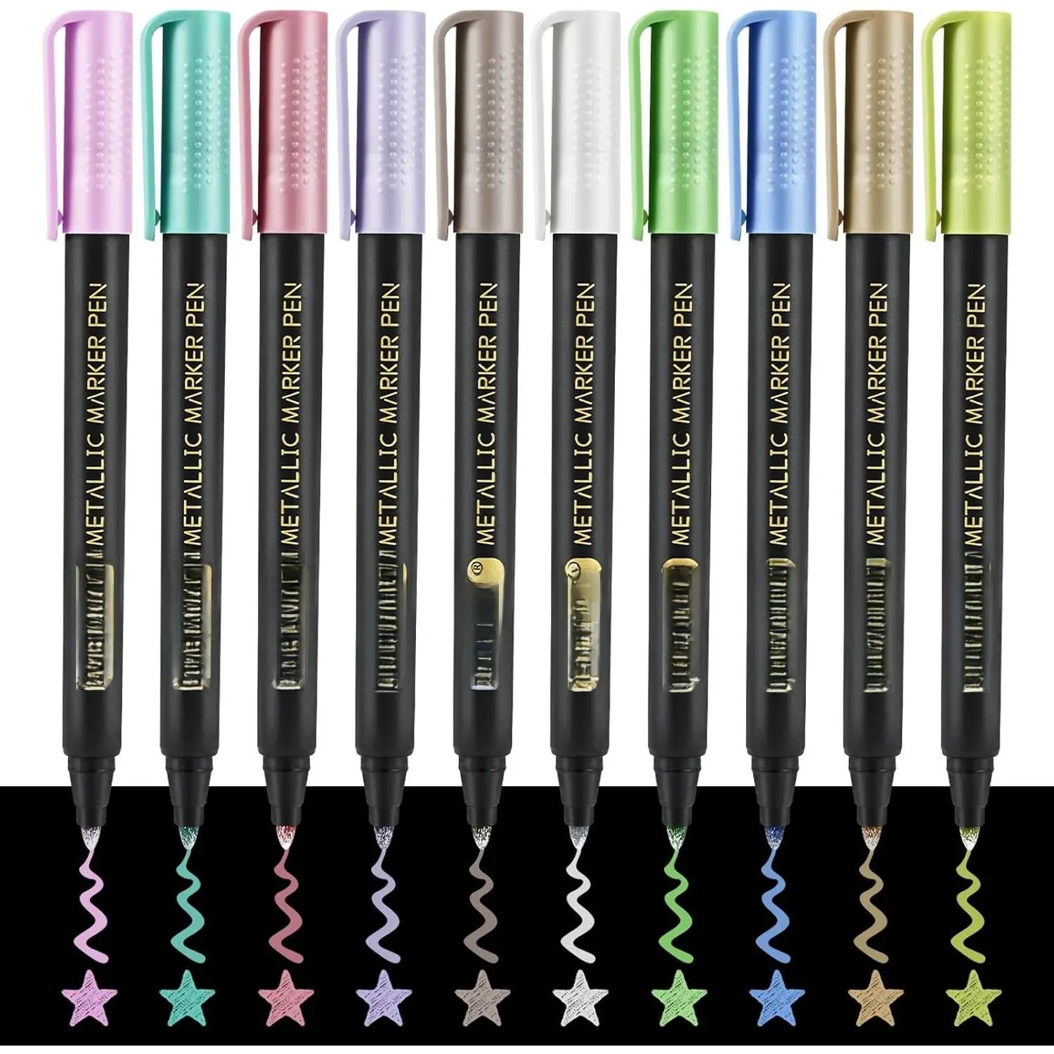 Metallic Marker Pens 10 Colors, Medium Tip for Rock Art & DIY Crafts | Water-based quick dry  metallic markers. 10 colors, no shake for rock, black paper, scrapbooking & crafts.