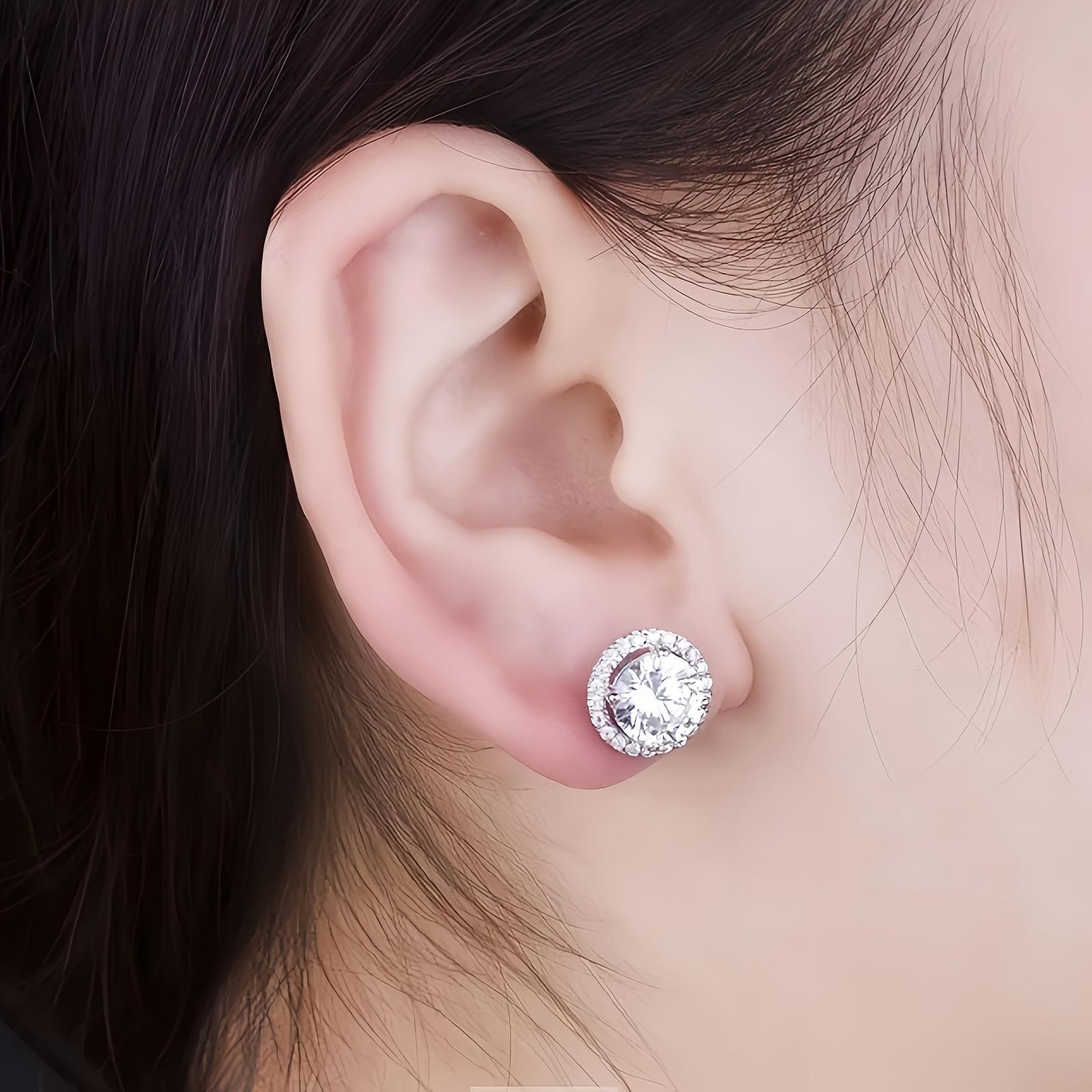 Women's Full Diamond Stud Earrings, Single-Carat Princess Round Cut Simulated Moissanite Earrings, Women's Ear Jewelry
