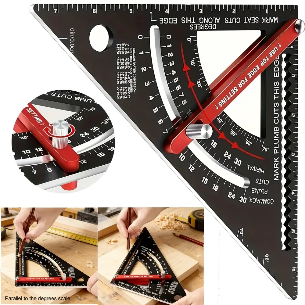 7-Inch Aluminum Alloy Multi-Functional Triangle Ruler: Thickened 90-Degree Square, Multi-Purpose Triangle Tool, Precise Angle Measurement, Sturdy Uncharged Drafting Equipment – for Woodworking and Drafting, Woodworking Measuring Tool