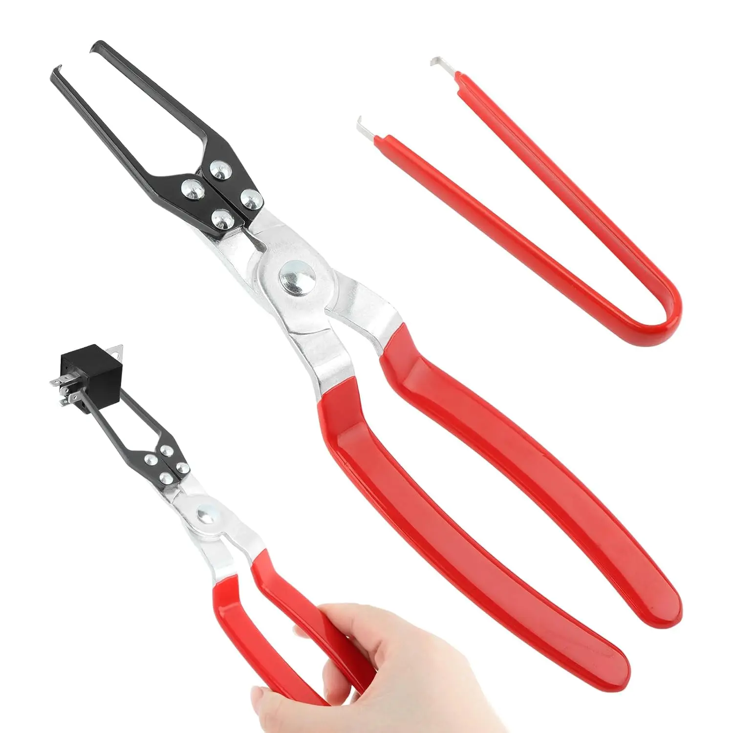 Relay Puller Pliers and Insulation Puller, 3.94" Maximum Opening Automotive Fuse Puller Tool, Fuse Remover Electrical Disconnect Pliers for Removing Relays