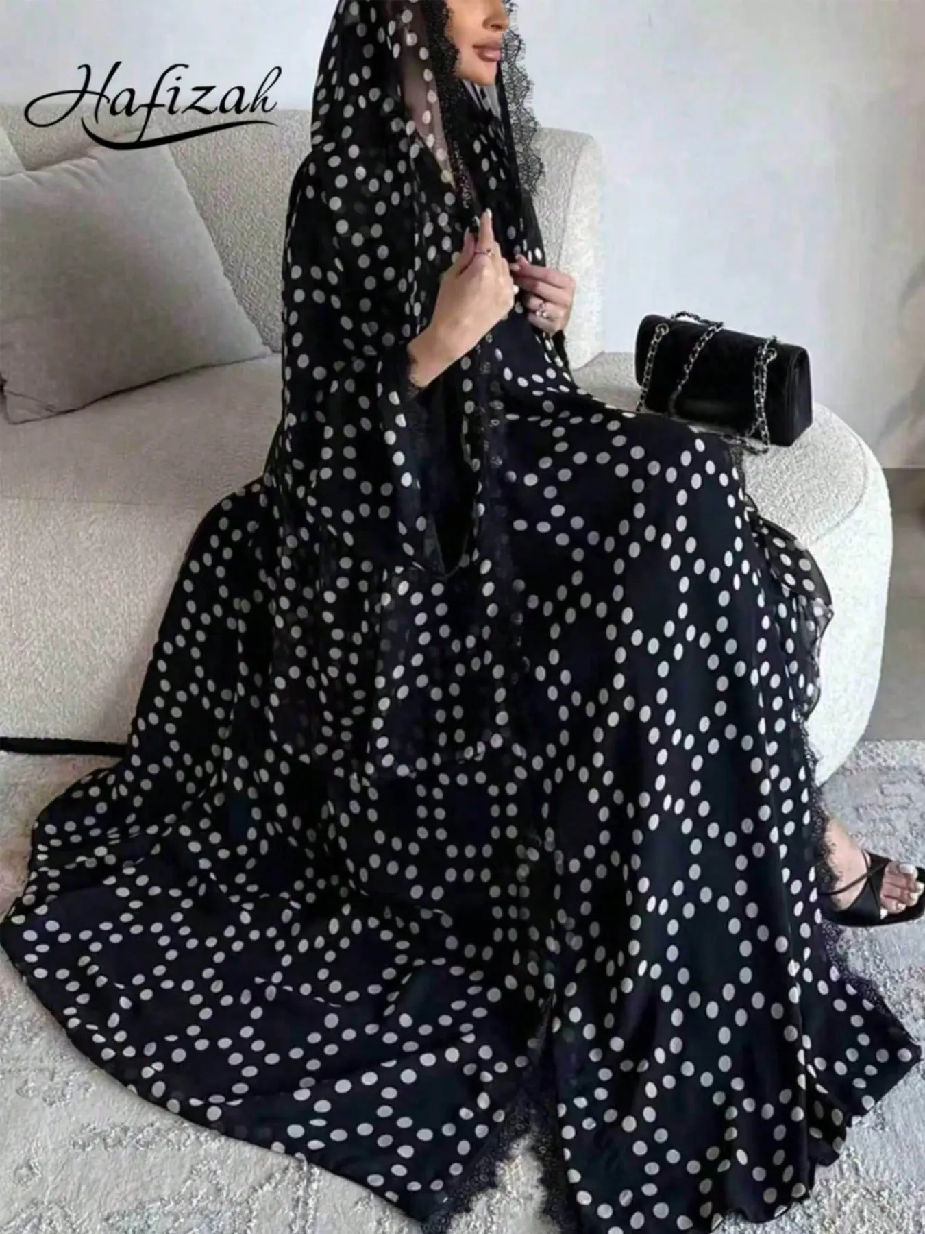 Vintage Polka Dot Lace Aesthetic Two-Piece Set, Lightweight Sheer Flowy Cardigan with Matching Printed Scarf, Casual for Daily Wear