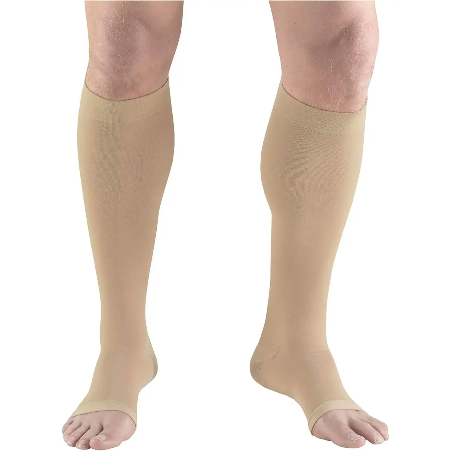 outdoor sports Truform Surgical Stockings, 18 mmHg Compression for Men and Women, Knee High Length, Open Toe, Beige, Large
