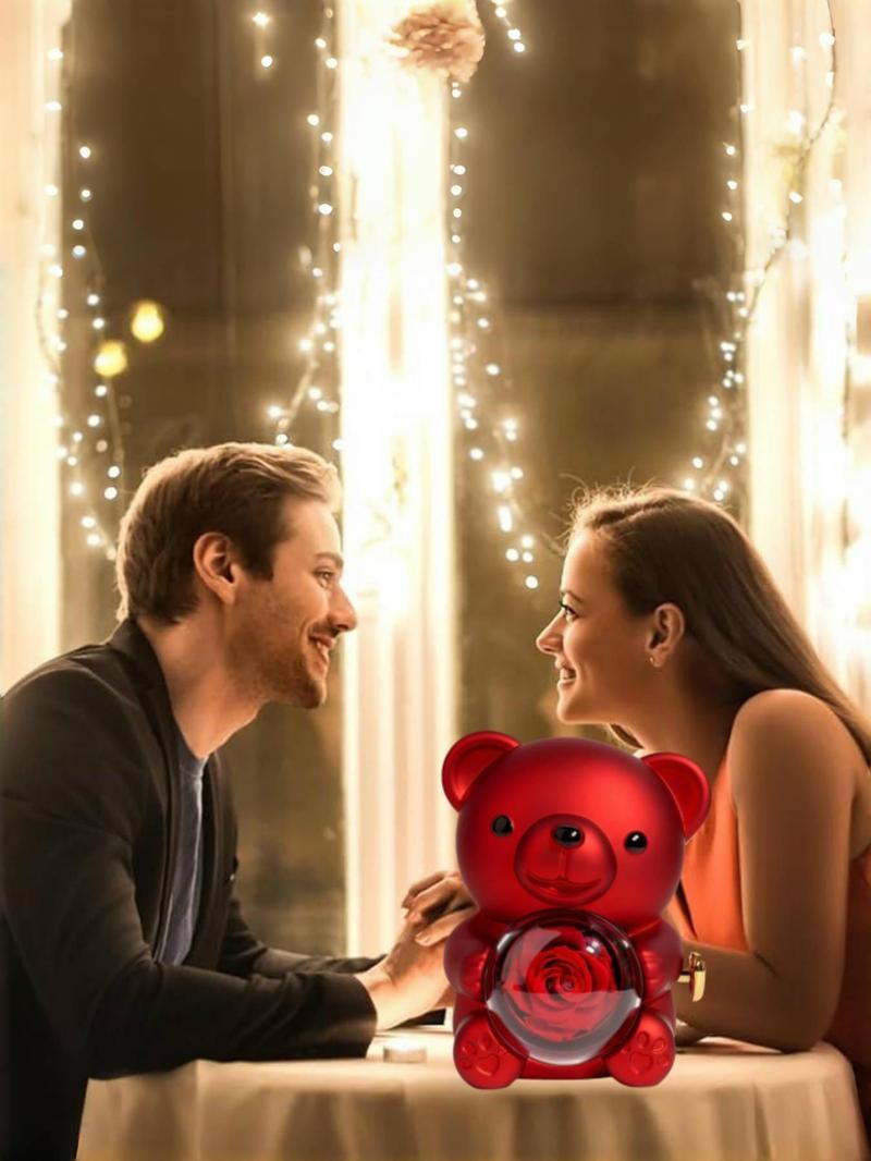 Bear Design Heart Shaped Pendant Necklace with Rose Gift Box, Fashion Jewelry for Party, Daily Clothing Decor, Trendy All-match & Exquisite Jewelry for Birthday Gift, Love Heart Necklace