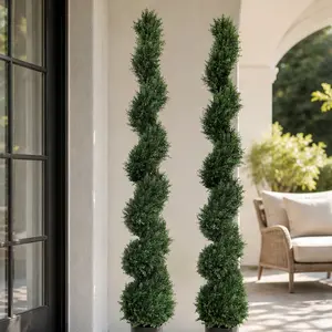 ARCH 6FT Artificial Cedar Tree Spiral Potted Evergreen Plant for Outdoor Garden Porch Patio Decor, Realistic Plastic Green Tree, 2-Pack Set for Home Yard Seasonal Display, Green Color Options, Plastic Material, Product Dimensions: 9.80 W x 9.80 D x