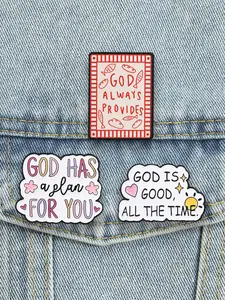 3PCS Christian Faith Inspirational Text Cartoon Brooch, Chic Pastel Healing Style with God Has A Plan ,God Is Good All The Time And God Always Provides Enamel Pin, for Believers Faith Gift Church Friends Backpack Jacket Decoration Gift