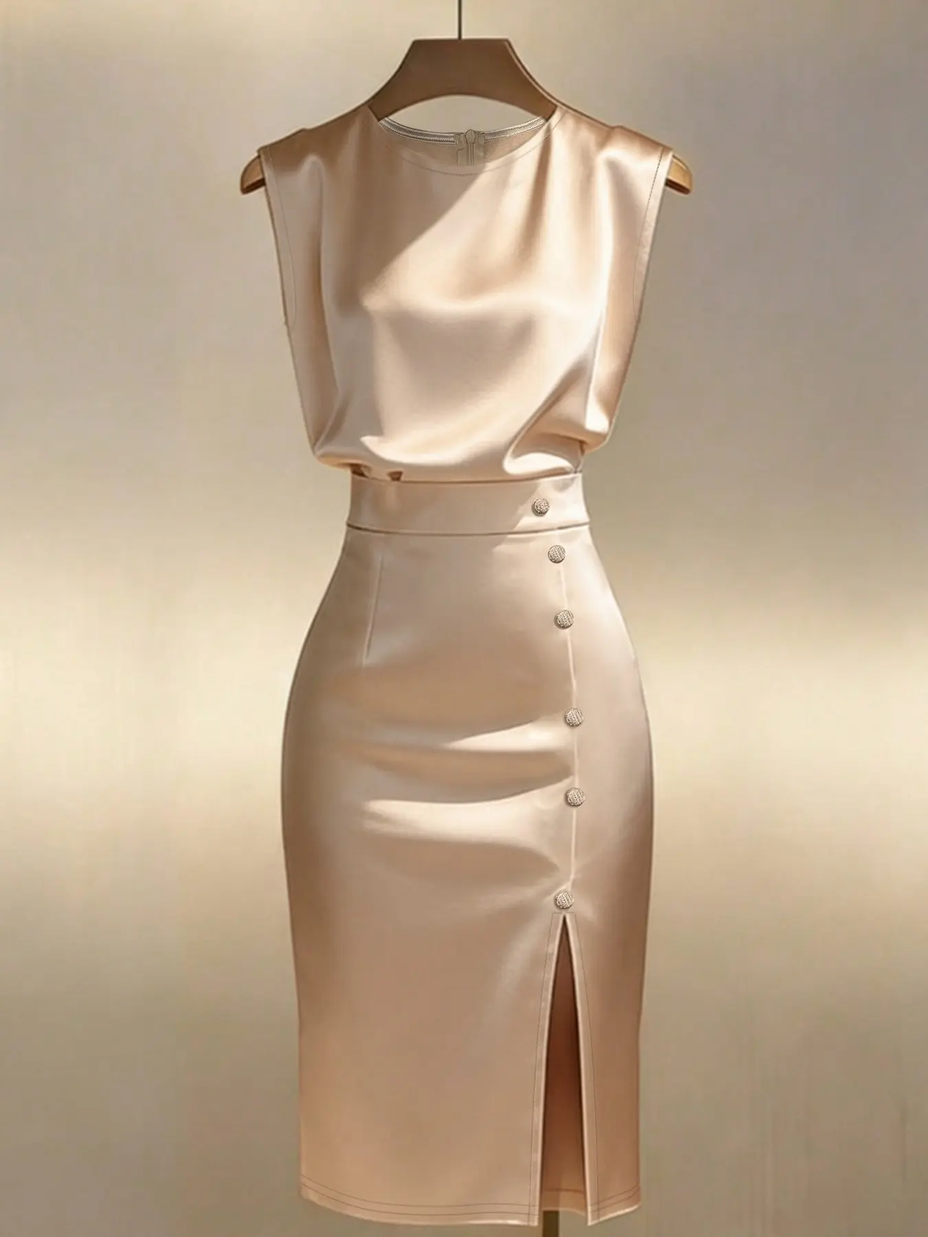 Knitted Glossy Midi Dress, Round Neck Sleeveless, Elegant Office Wear, Summer New Arrival, Daily Commute, Light Mature Style