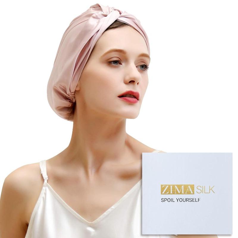 ZIMASILK 22 Momme 100% Mulberry Silk Bonnet for Sleeping and Women Hair Care Highest Grade 6A Silk Hair wrap for Sleeping with Premium Elastic Stay On Head 1Pc Pink