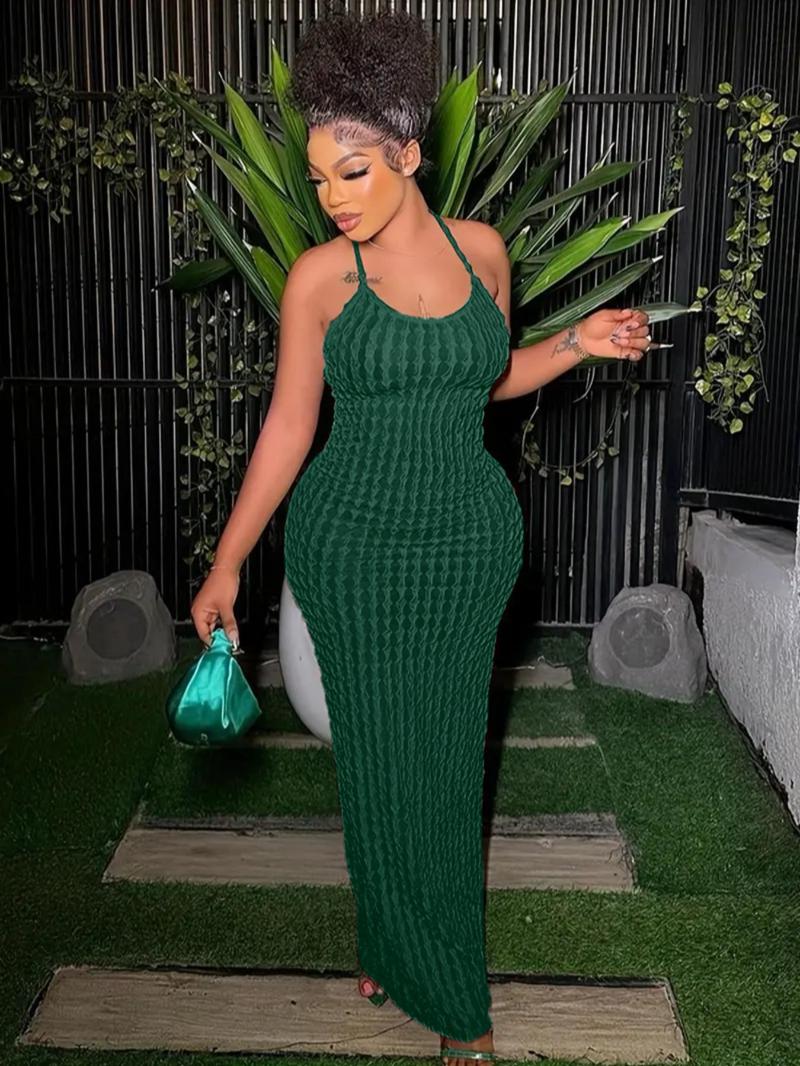 Women's Solid Criss Cross Backless Frill Trim Cami Dress, Bodycon Maxi Dress for Party Club Dating Wear, Dresses for Women, Summer Dresses