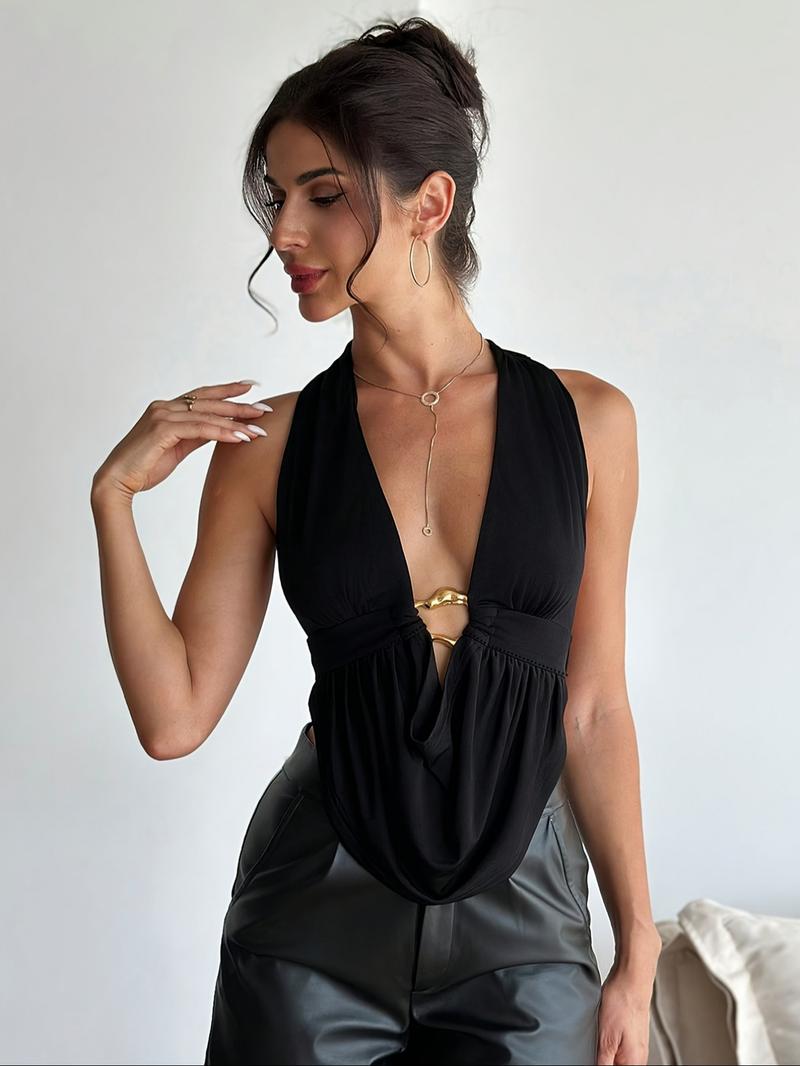 Women's Solid   Tank Top, Elegant Fashion Casual  Backless Top for Daily Outdoor Wear, Ladies Clothes for All Seasons