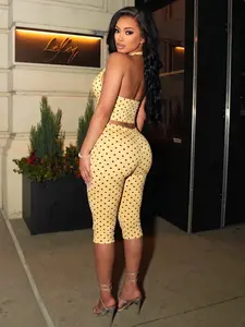 Summer New Women's Polka Dot Halter Top + Seven-Eighths Pants Set, Comfortable and Versatile, Slimming and Fashionable Two-Piece