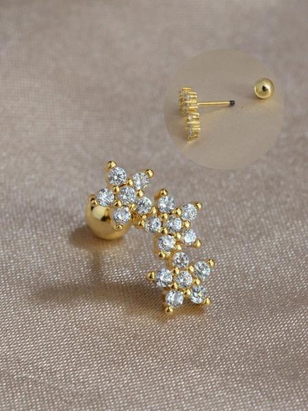 Women's 16 Gauge Cartilage Earrings Stud 3 Flower Cubic Zirconia Design, Hypoallergenic Stainless Steel Dainty Sparkly Daith Conch Tragus Helix Piercing Jewelry for Daily Wear & Party Ear Studs