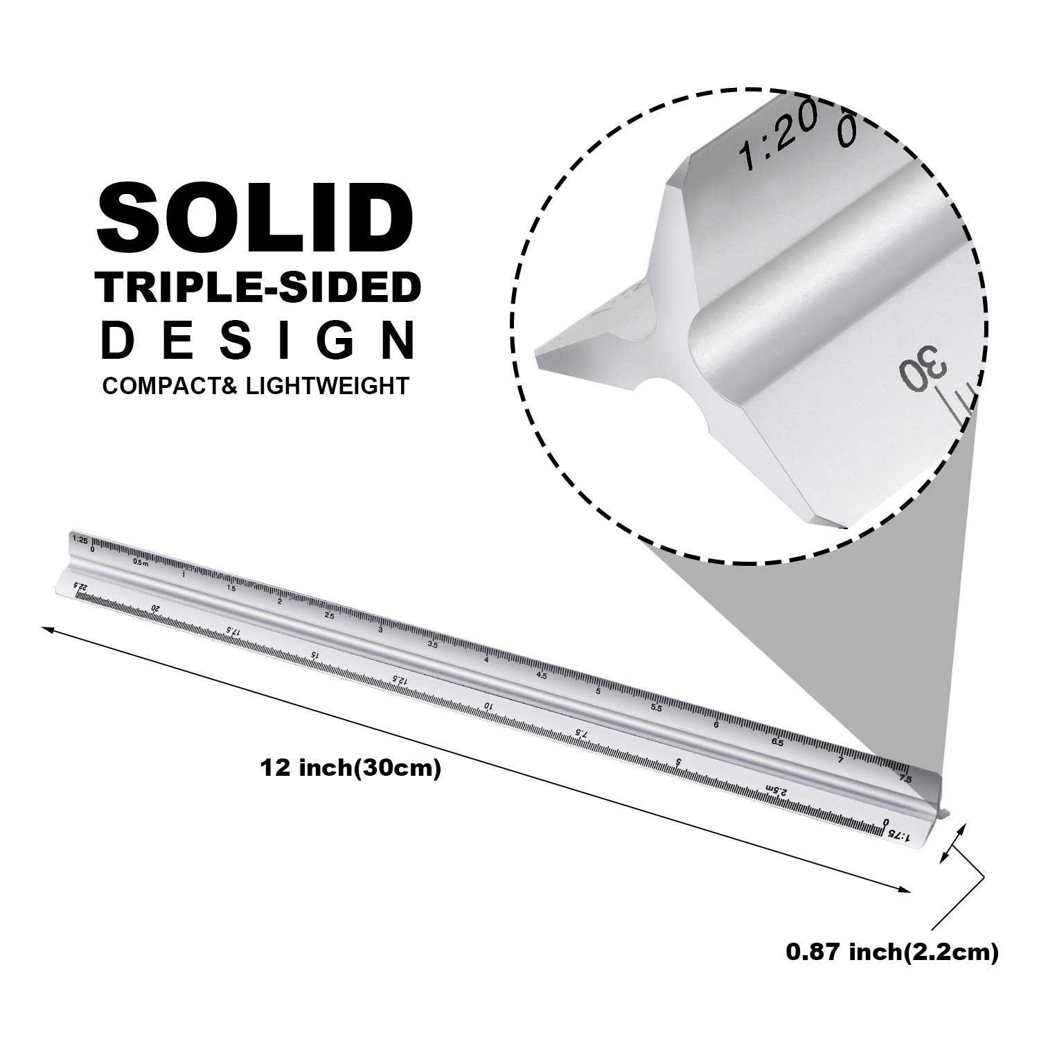 6 count Triangular Ruler Set 12 Inch Engineering Scale Aluminum Architect Drafting Ruler Metal Protractor Arquitectura Accessories for Students Draftsman Engineers Metric
