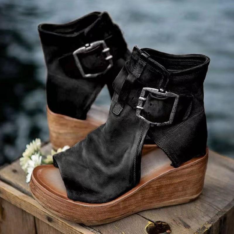 Espadrile Peep Toe Wedge Sandals - Women's Casual Hollow Out Design, Buckle Decor, Flatform, Beach Party, Daily Clothing Decor kitten heels